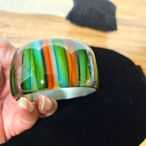 Vintage 70s Watermelon Striped Acrylic Bangle
